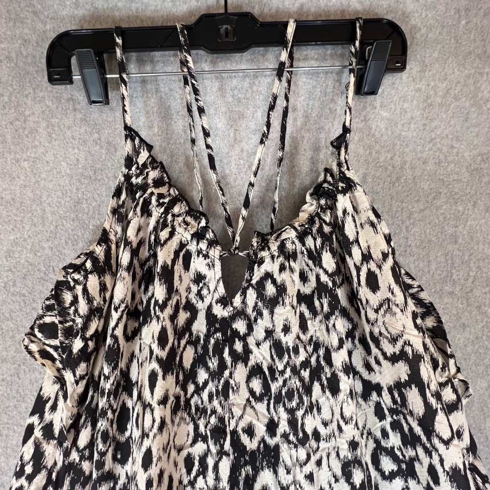 Anthropologie Midi Dress Women XS Black White Animal Print Strappy Boho Slit - Picture 5 of 12
